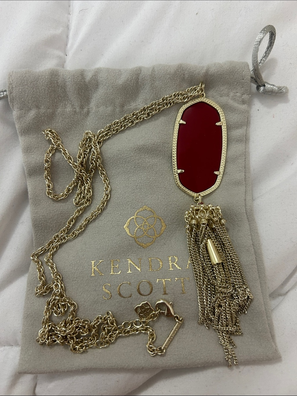 Kendra Scott Rayne Tassel Pendant Necklace | Gold & Deep Red